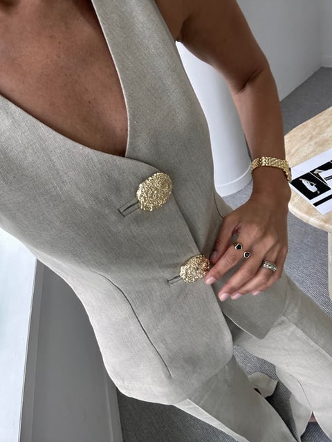 Conjunto Olivia – Colete Elegante + Calça de Linho