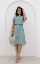 Conjunto Saia + Blusa Linho Decote Gota