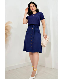 Conjunto Saia + Blusa Linho Decote Gota